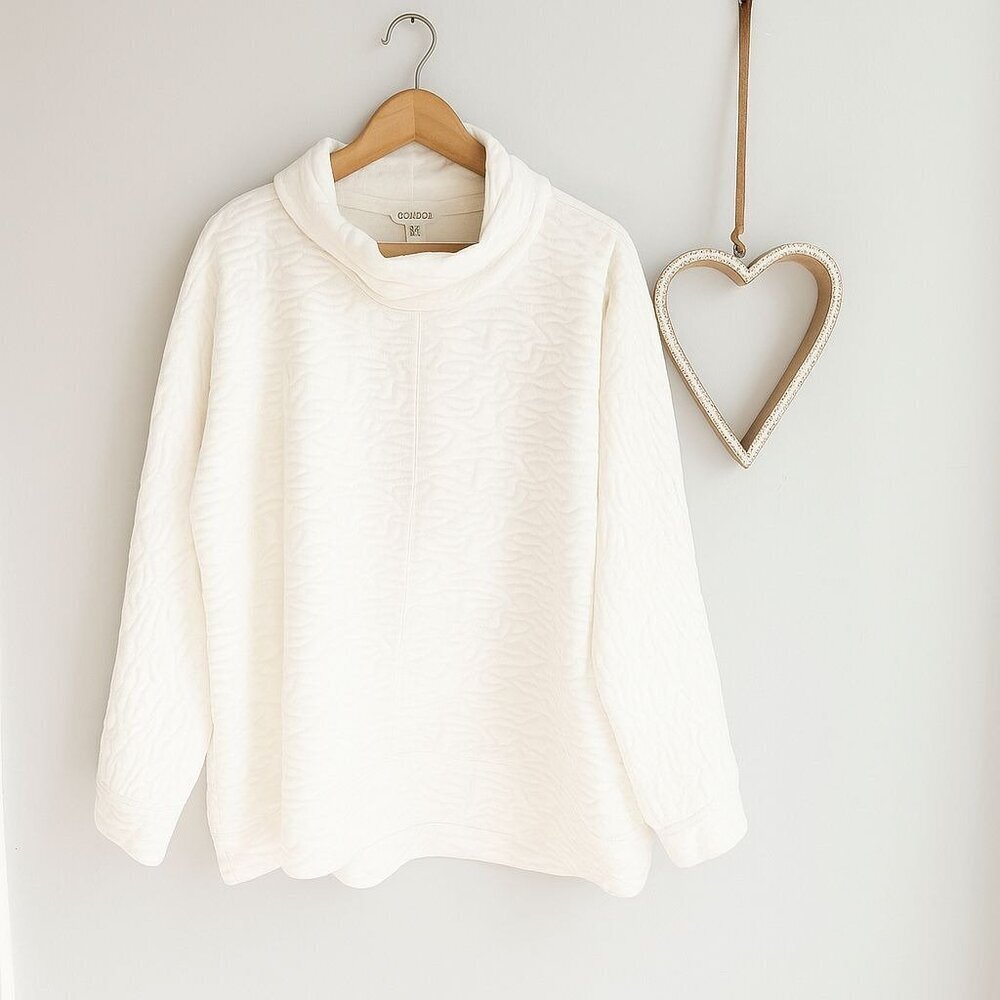Workshop Republic Womens Plus Sz 2X Quilted Funnel Neck Pullover Sweater White